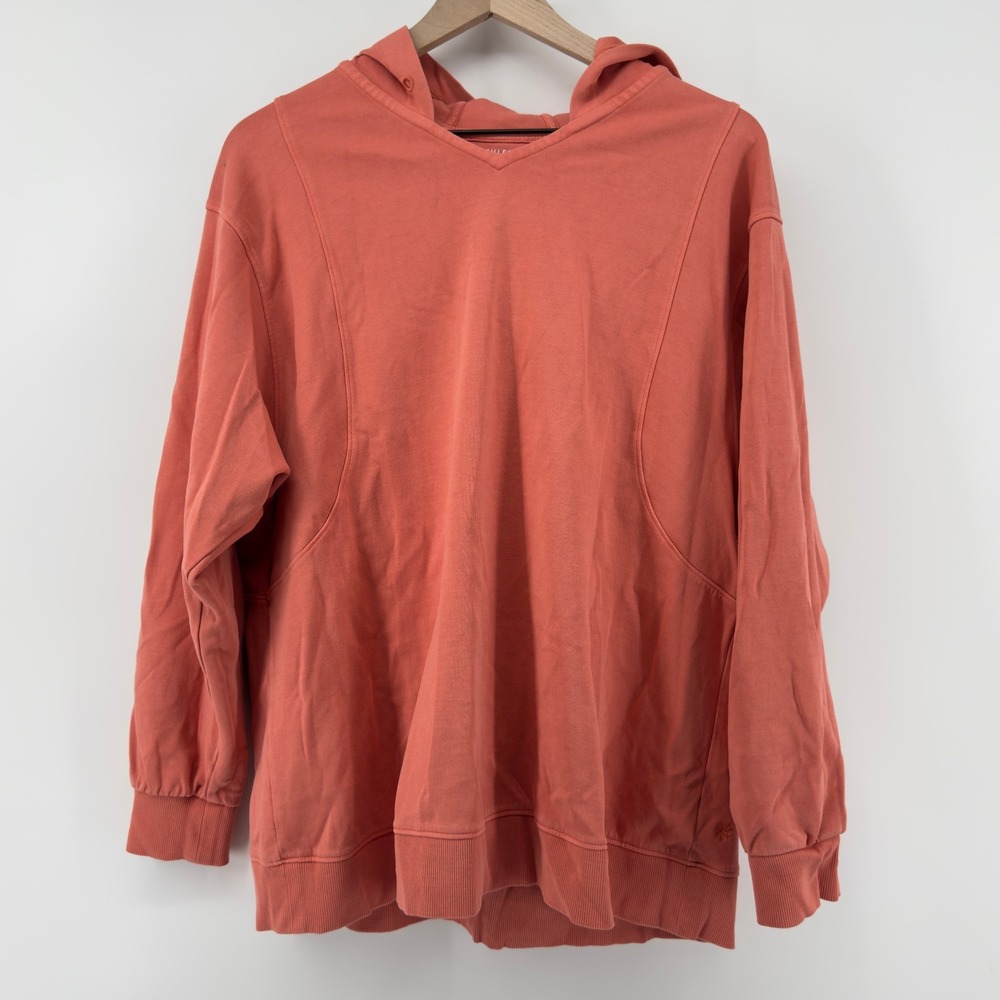 Athleta Sundown Alliance Hoodie Sweatshirt Orange Women L V-Neck Relaxed Comfy‎